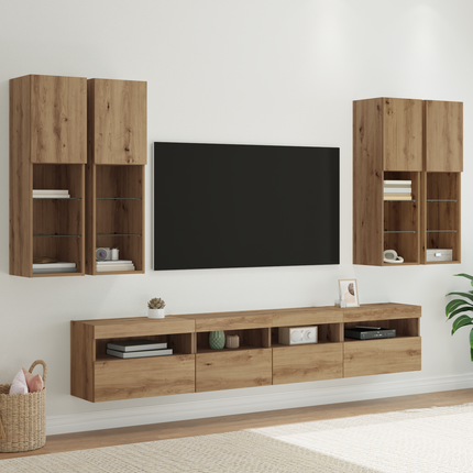 TV-väggskåpsset med LED-lampor 7 st artisan ek Konstruerat trä