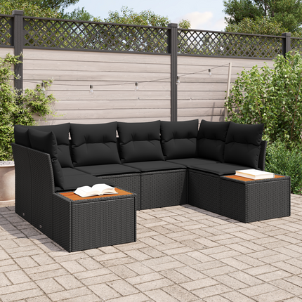 Trädgårdsoffset 6 st 6-Antal sittplatser Svart Polyrattan