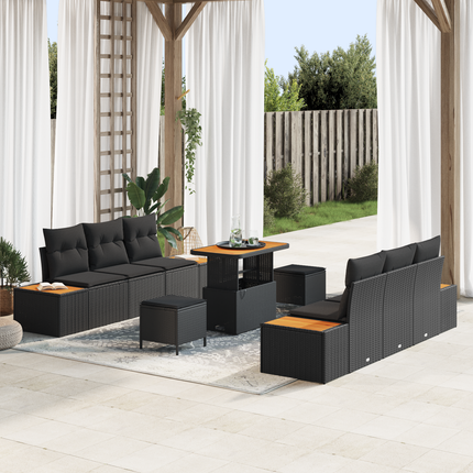 Trädgårdsoffset 9 st 8-Antal sittplatser Svart Poly rattan