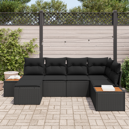 Trädgårdsoffset 7 st 6-Antal sittplatser Svart Polyrattan