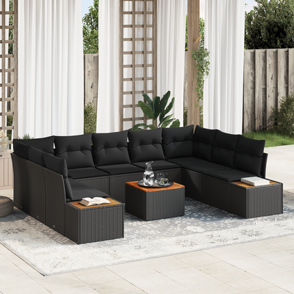 Trädgårdsoffset 5 st 9-Antal sittplatser Svart Polyrattan
