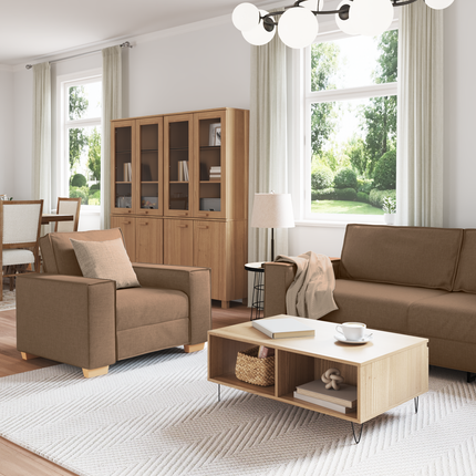 Soffa 3 st Brun Linnenblandad tyg