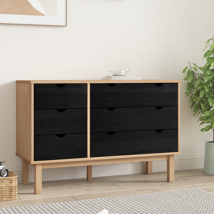 Lådans skåp med låda OTTA Svart 111 x 43 x 73,5 cm Massiv furu