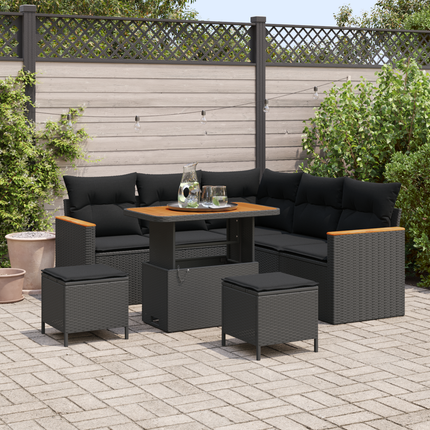 Trädgårdsoffset 8 st 5-Antal sittplatser Svart Poly rattan