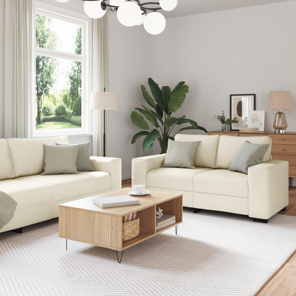 Soffa 2 st Beige Linnenblandad tyg