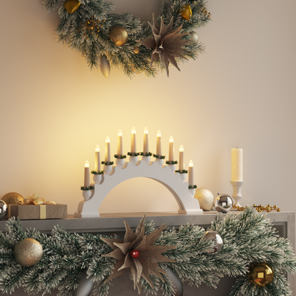 Julbåge med 10 LED-ljus Vit 47 x 5 x 29 cm Massiv furu