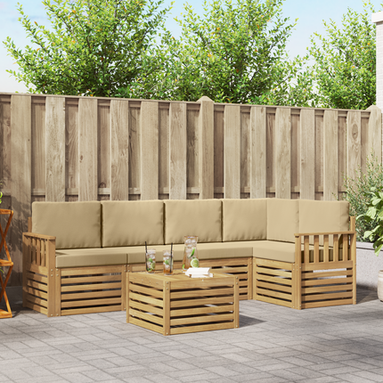 Utomhussoffset 6 st Vit och Beige Polyester