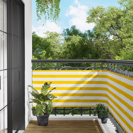 Balkong Skärm Gul och Vit 75 x 200 cm PU-belagt oxford alu