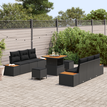 Trädgårdsoffset 9 st 8-Antal sittplatser Svart Poly rattan
