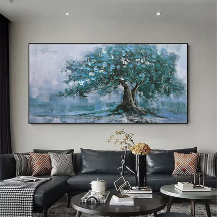 Large Handpainted Palette Knife Green Big Tree Oil Painting On Canvas Modern Abstract Landscape Art Poster Wall Pictures Home Decor
