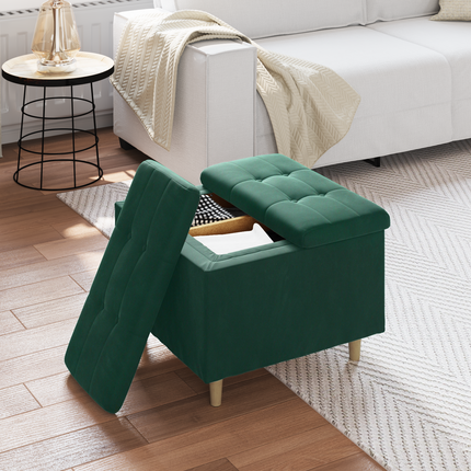 Förvaringspall med kudde Mörkgrön 60 x 60 x 45 cm Sammet
