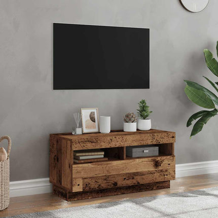 TV-bänk med LED-lampor åldrat trä 80x35x40 cm konstruerat trä