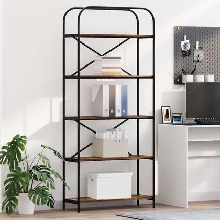 Hyllsystem 5 nivåer 80 x 30 x 183 cm Konstruerat trä Rökt ek