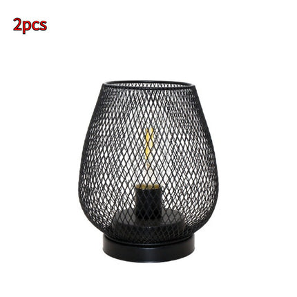 Retro Iron Art Table Lamp Battery Powered Night Light Hollowed Out Birdcage Desk Reading Lamp Bedroom Decor Bedside Table Lamp Home Decor