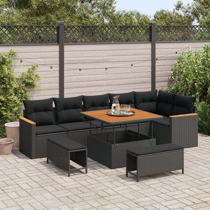 Trädgårdsoffset 9 st 6-Antal sittplatser Svart Poly rattan