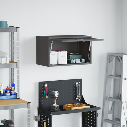 Vägghylla för garage Svart 60 x 33 x 35 cm Pulverlackerad stål