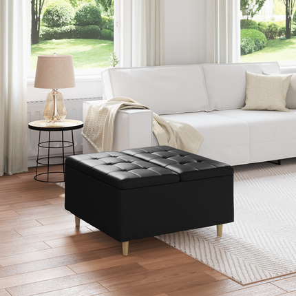 Förvaringspall med kudde Svart 80 x 80 x 45 cm Konstläder