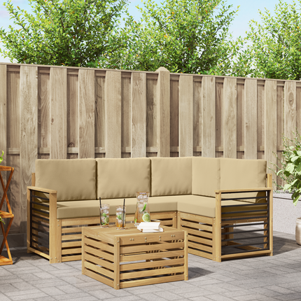 Utomhussoffset 5 st Vit och Beige Polyester