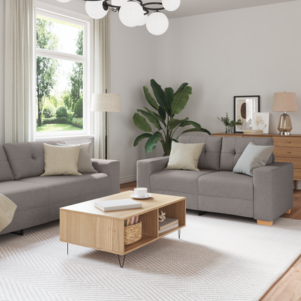 Soffa 3 st Taupe Linnenblandad tyg