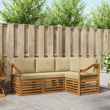 Utomhussoffset 4 st Naturlig och Beige Polyester