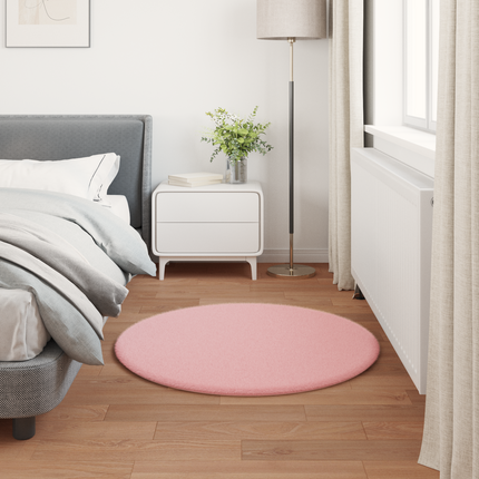 Halkfri matta i konstgjord kaninfäll OLITE Rosa Ø 80 cm