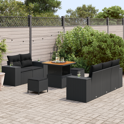 Trädgårdsoffset 8 st 8-Antal sittplatser Svart Poly Rattan