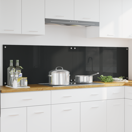 Köksskydd 2 st Svart 100 x 50 cm härdat glas