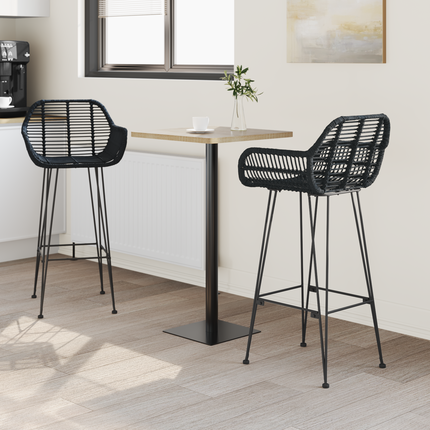 Barstol 2 st Svart 55 x 52 x 105 cm Rattan och Järn