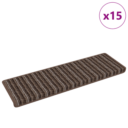 Självhäftande trappmattor 15 st 65 x 21 x 4 cm Non-Slip Brun