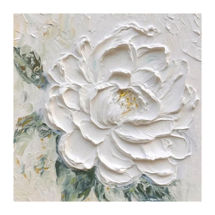 Cream Wind White Peony Flower Thick Texture Hand Drawn Oil Painting Hanging Painting