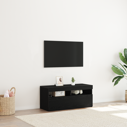 TV-skåp 90 x 35 x 40 cm Svart Ek Konstruerat trä