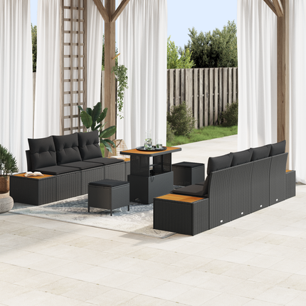 Trädgårdsoffset 10 st 9-Antal sittplatser Svart Poly rattan