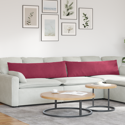 Sofakuddar 2 st Sammet Vinröd 145 x 40 cm