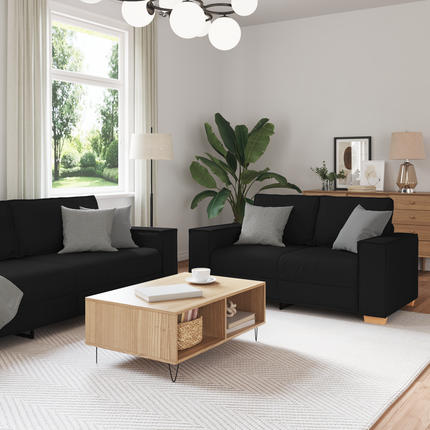 Soffa 3 st Svart Linnenblandad tyg