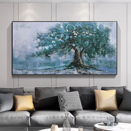 Large Handpainted Palette Knife Green Big Tree Oil Painting On Canvas Modern Abstract Landscape Art Poster Wall Pictures Home Decor