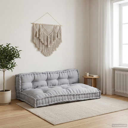 Pallettsoffa Kudde 2 st Tyg Grå 120 x 80 x 38 cm