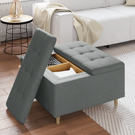 Förvaringspall med kudde Mörkgrå 80 x 80 x 45 cm tyg