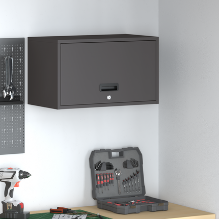 Vägghylla för garage Svart 60 x 33 x 35 cm Pulverlackerad stål