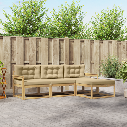 Utomhussoffset 4 st Vit och Beige Polyester