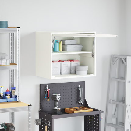 Vägghylla för garage Vit 60 x 40 x 53 cm Pulverlackerad stål