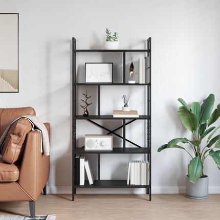 Hyllsystem 9 nivåer 75 x 30 x 156 cm Konstruerat trä Svart Ek