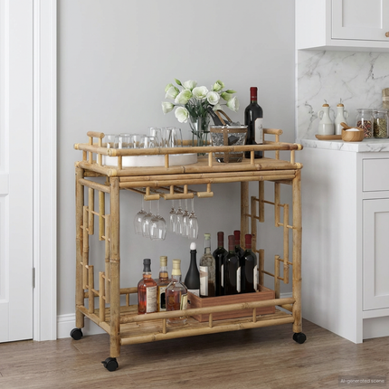 Vinvagn med hjul Naturfärg 85 x 50 x 93 cm Bambus