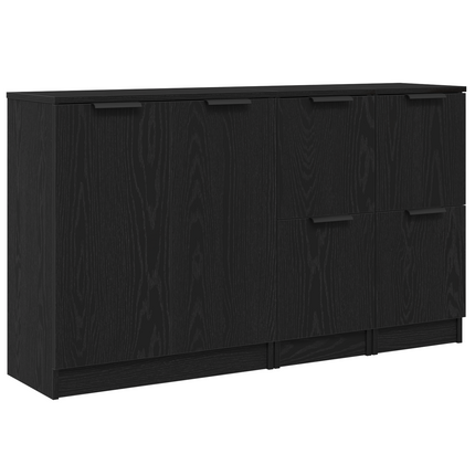 Sideboard 3 pcs Svart Ek Konstruerat trä