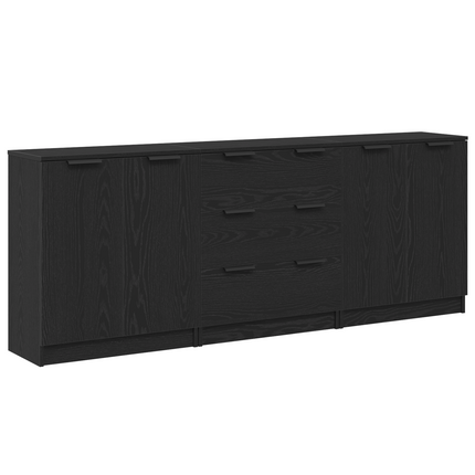 Sideboard 3 pcs Svart Ek 180 x 30 x 70 cm Konstruerat trä