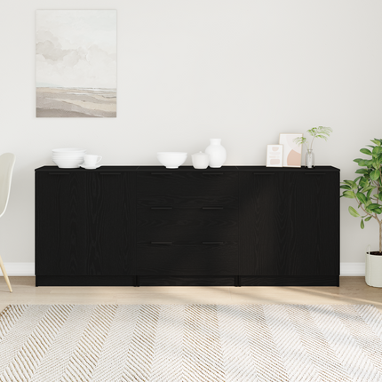 Sideboard 3 pcs Svart Ek 180 x 30 x 70 cm Konstruerat trä