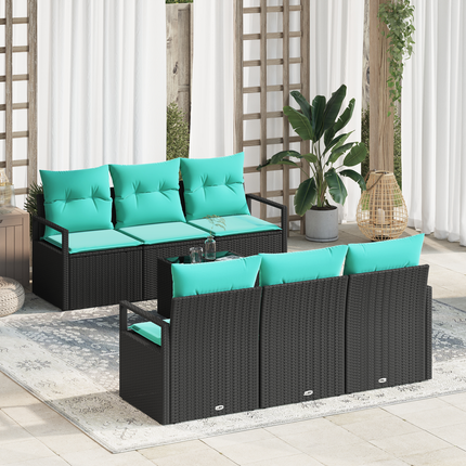 Soffset 7 st 6-Antal sittplatser Svart och turkos konstrotting