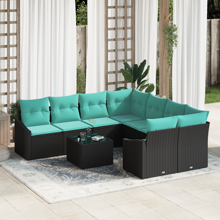 Soffset 9 st 3-Antal sittplatser Svart och Turkos konstrotting