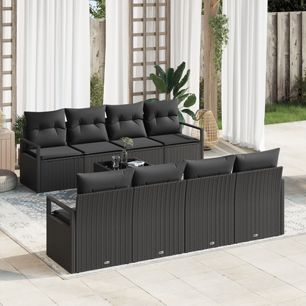 Trädgårdsoffset 9 st 8-Antal sittplatser Svart konstrotting