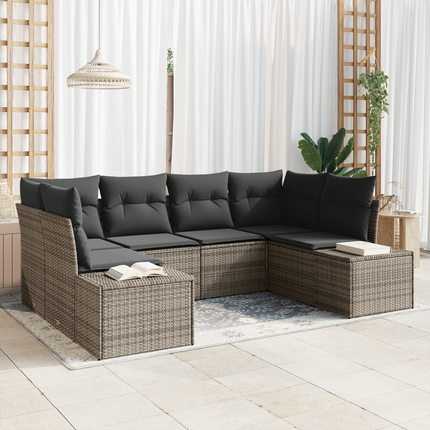 Trädgårdsoffset 6 st 6-Antal sittplatser Grå Poly rattan