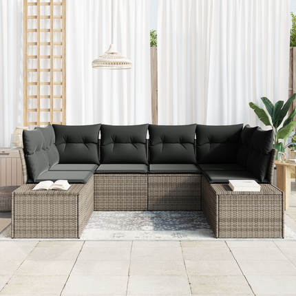 Trädgårdsoffset 6 st 6-Antal sittplatser Grå Poly rattan